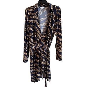 Tommy Bahama Women’s Carmela Zebra Bay Wrap Dress Long Sleeve Size XL Blue
